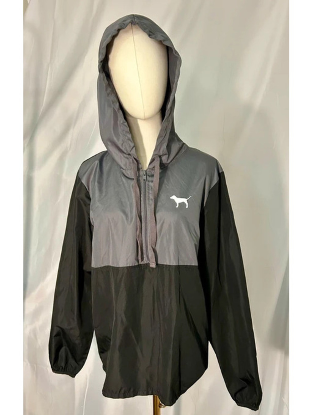 Victoria’s Secret PINK Black Gray Colorblock Hooded Windbreaker Jacket XS